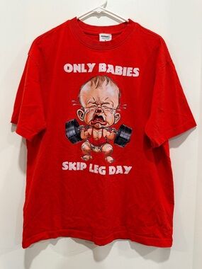 Men's Red Graphic Tee - Only Babies Skip Leg Day